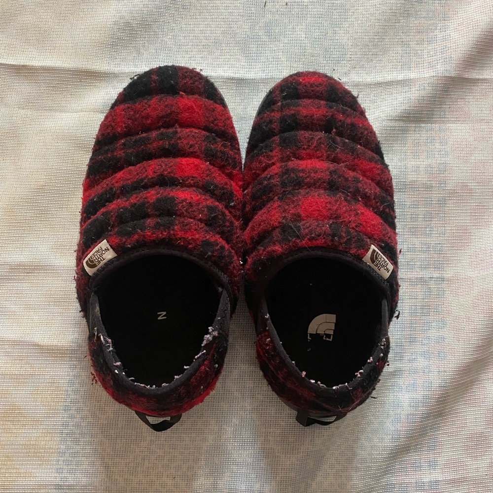 The North Face Red and Black Slippers